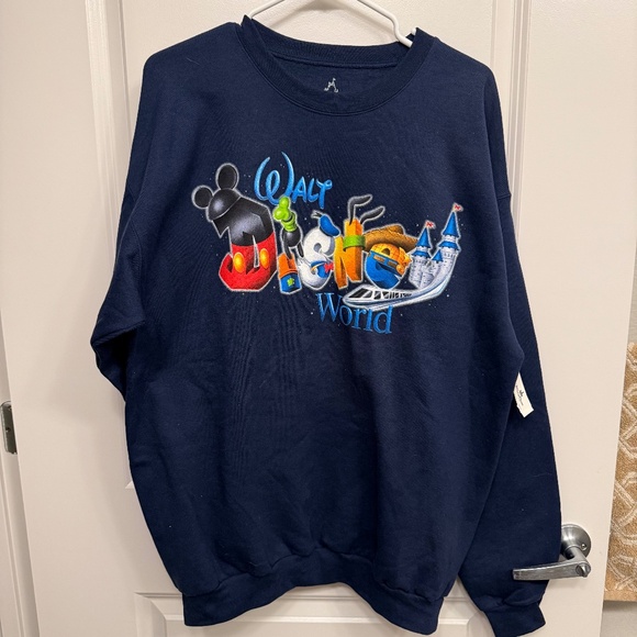 Walt Disney World Vintage Crew Neck Sweater Pullover Navy Mickey L Large - Picture 1 of 5